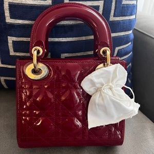 Mini lady dior bag cherry red patent cannage cslfskin